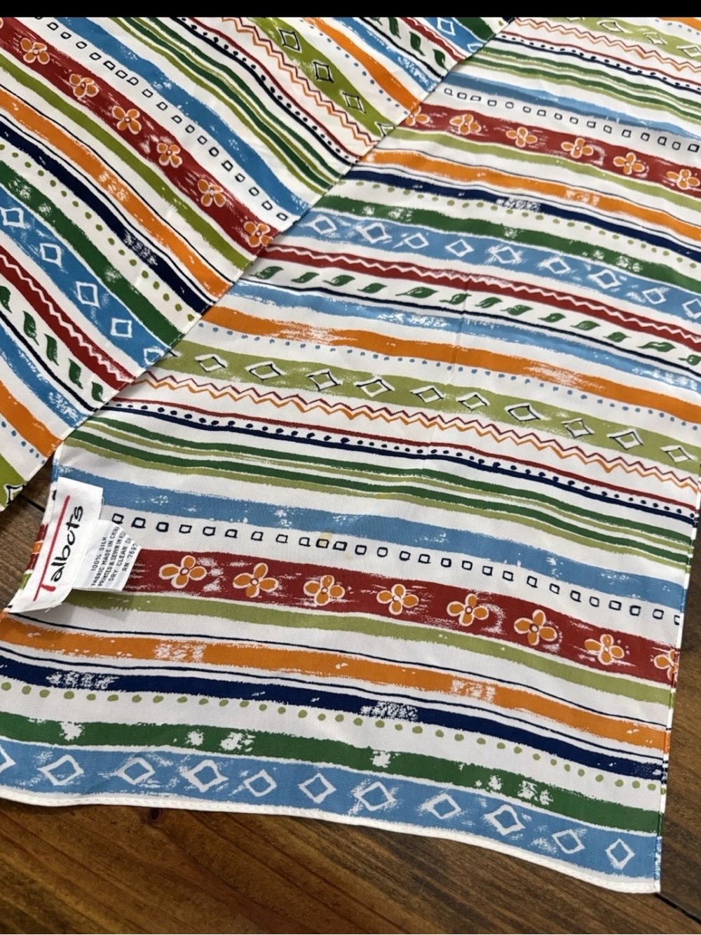 Talbots Silk Scarf 🧣 Striped Multicolor Scarf with Folk-Inspired Pattern - Picture 3 of 6
